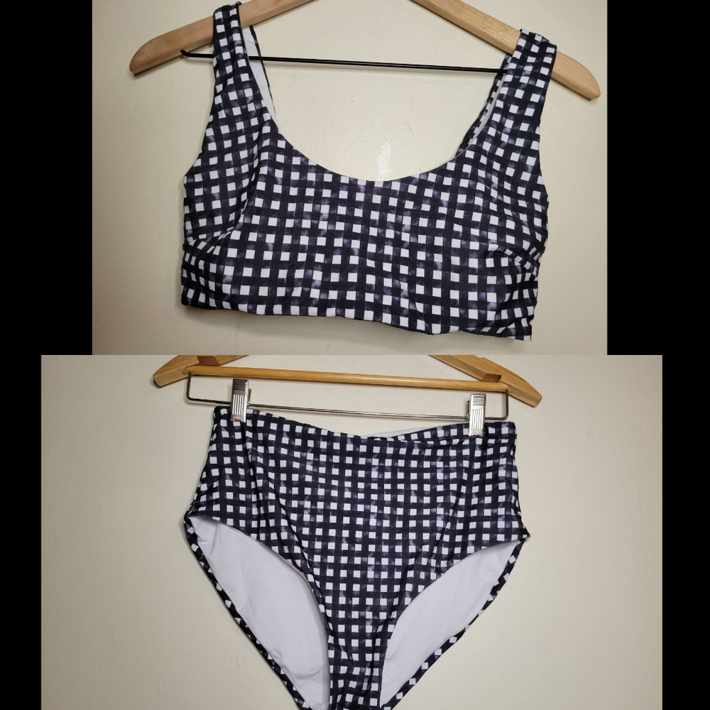 gingham high waisted scoop bikini, small